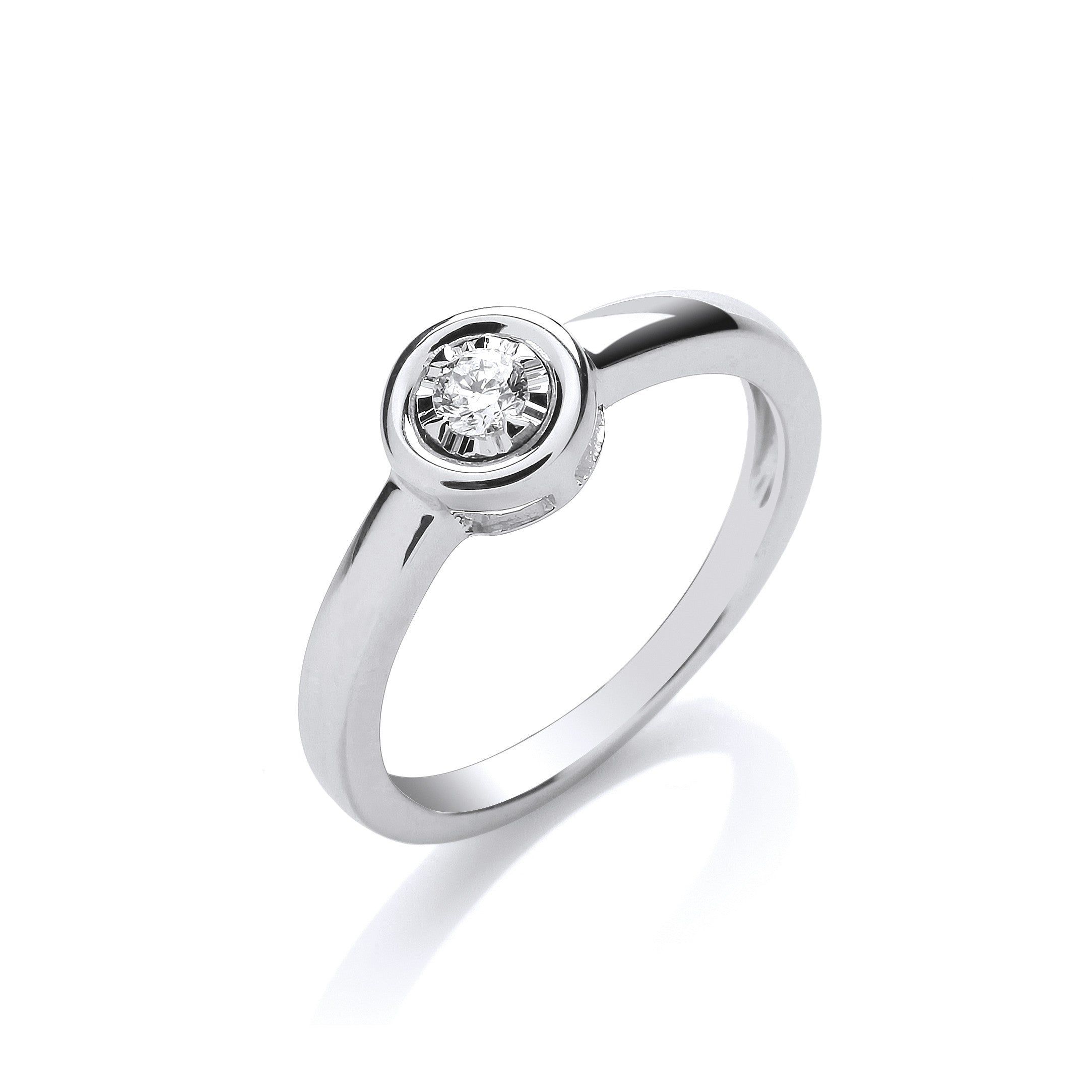 9ct White Gold 0.10ct Rub-Over Illusion Set Ring - 9ct Gold