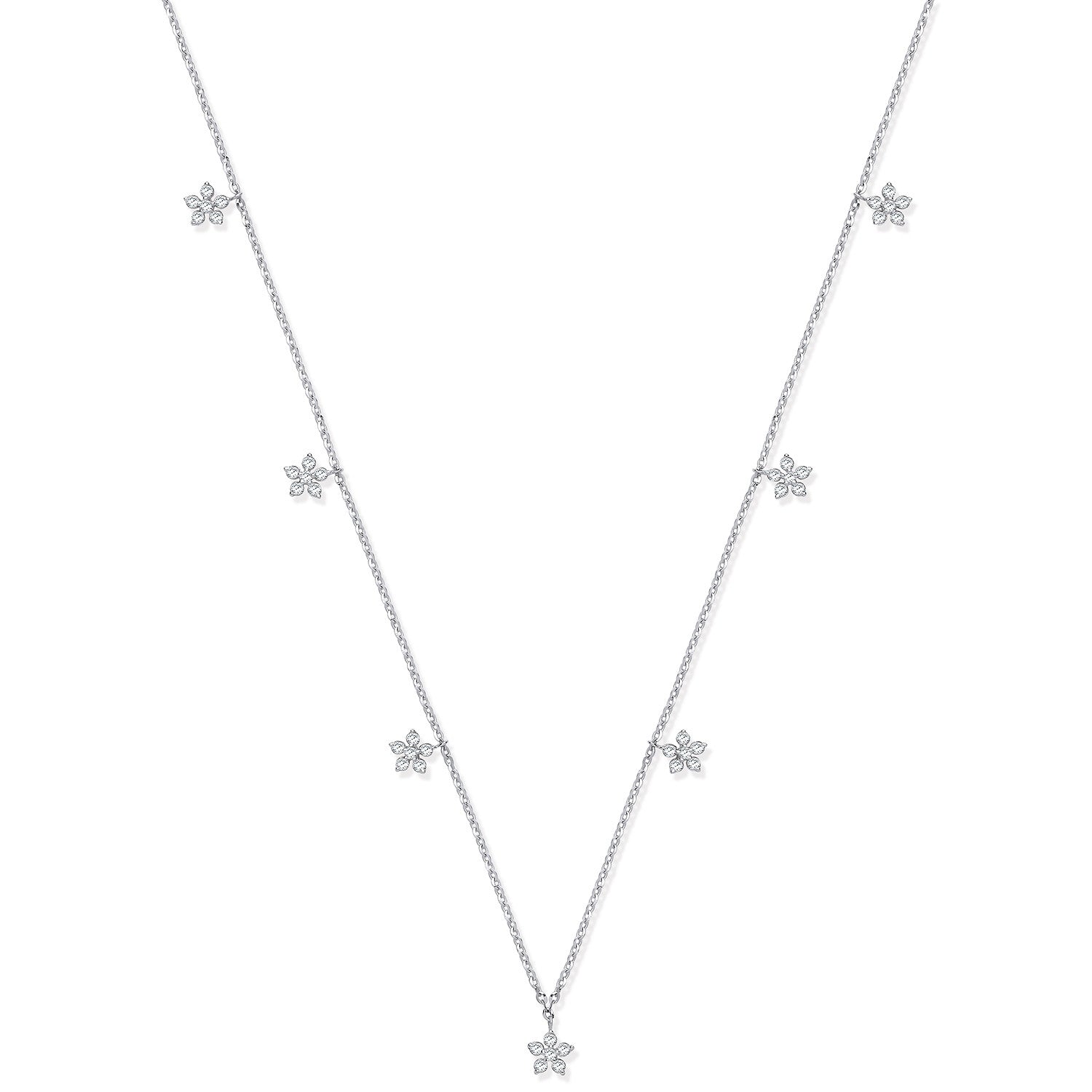 9ct White Gold 0.27ctw 7 Florets Pendant (18in/45cm) Chain - 9ct Gold