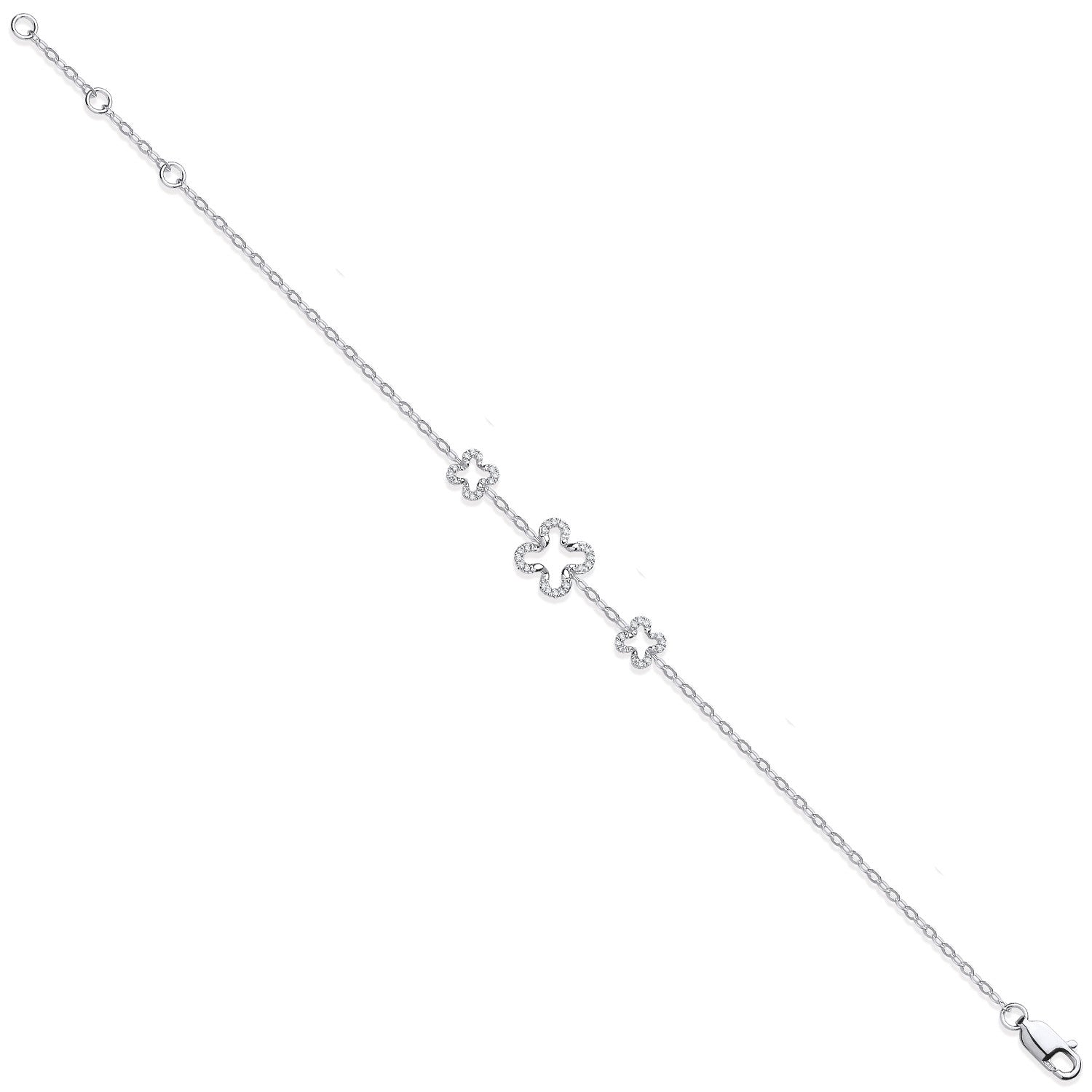 9ct White Gold Four Leaf Clover 0.11ctw Diamond Bracelet - 9ct Gold