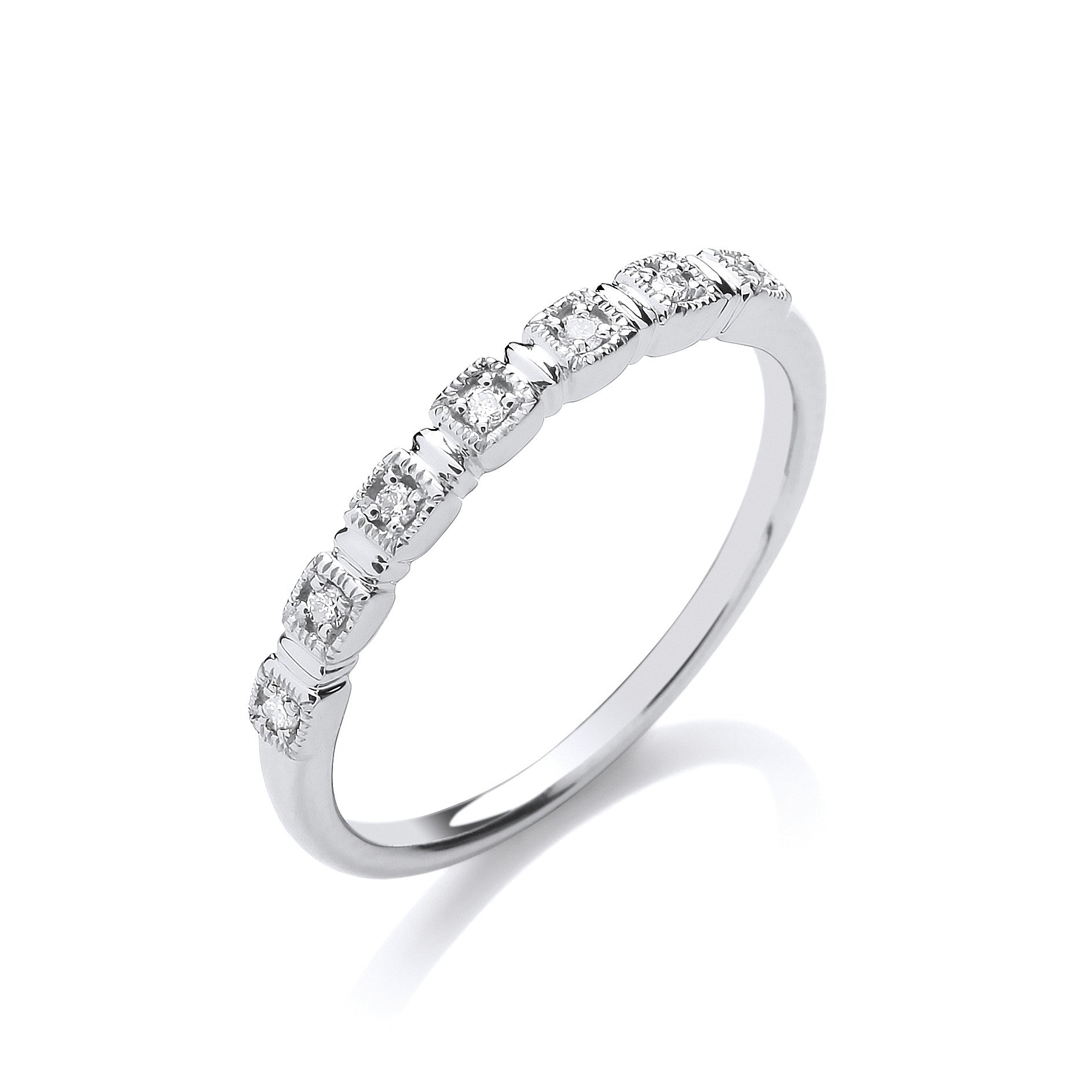 9ct White Gold Half Eternity 0.05ctw Diamond Ring - 9ct Gold