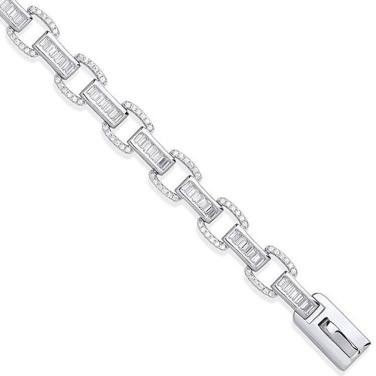 Silver Baguette & Round 226 CZs Ladies Bracelet