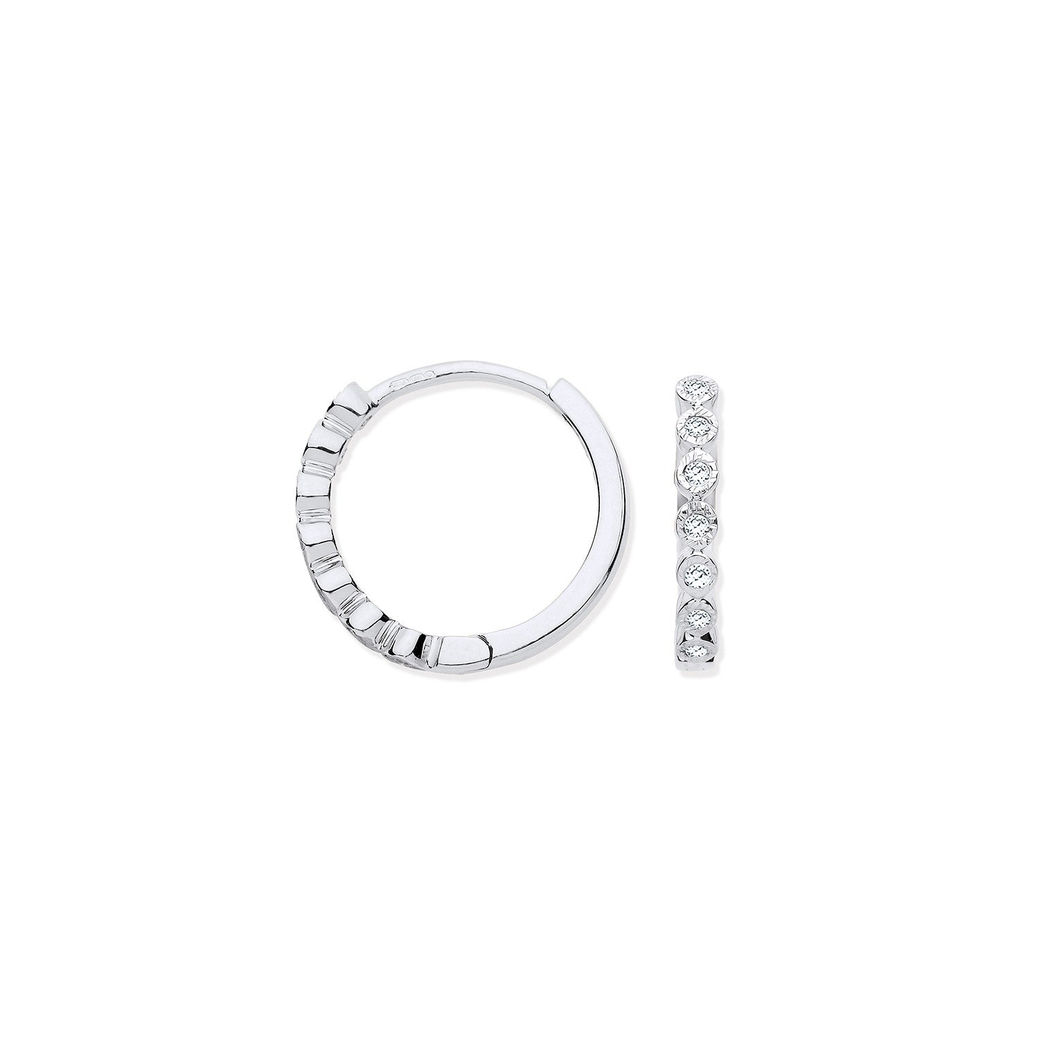 9ct White Gold Round 0.10ctw Diamond Hoops - 9ct Gold