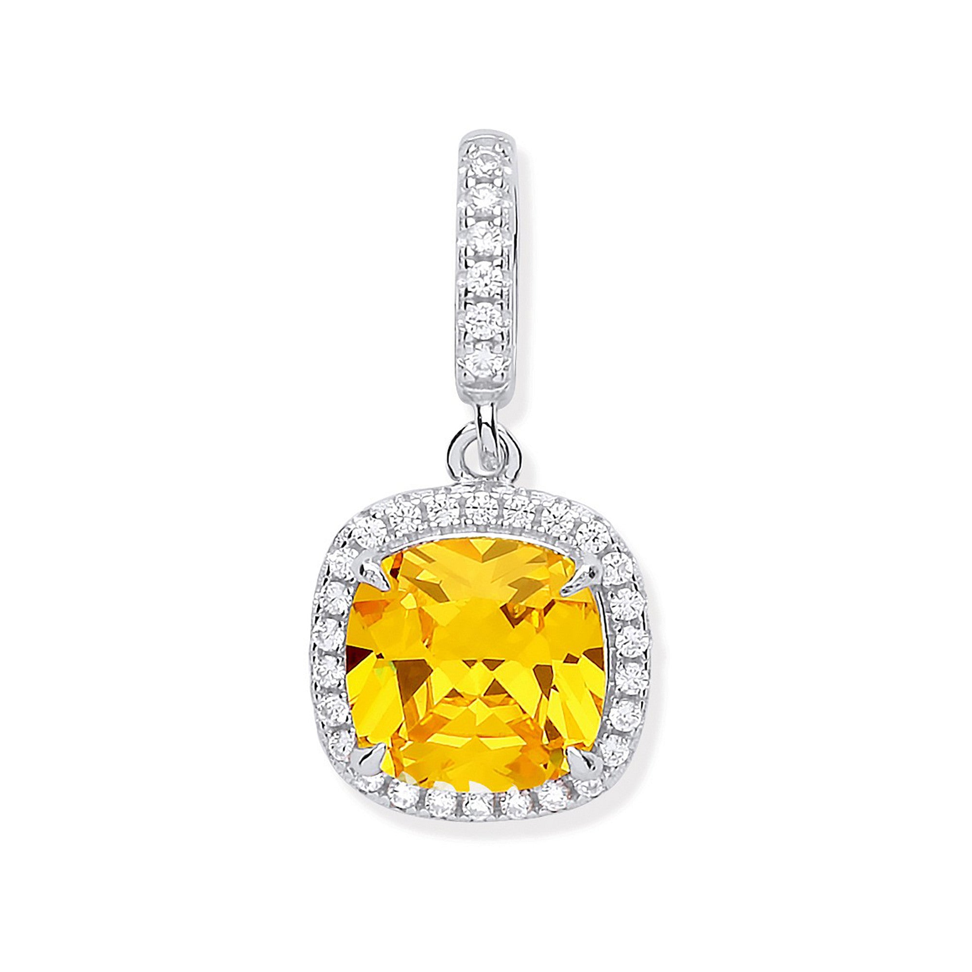 Silver Yellow Cubic Zirconia Drop Pendant - Silver