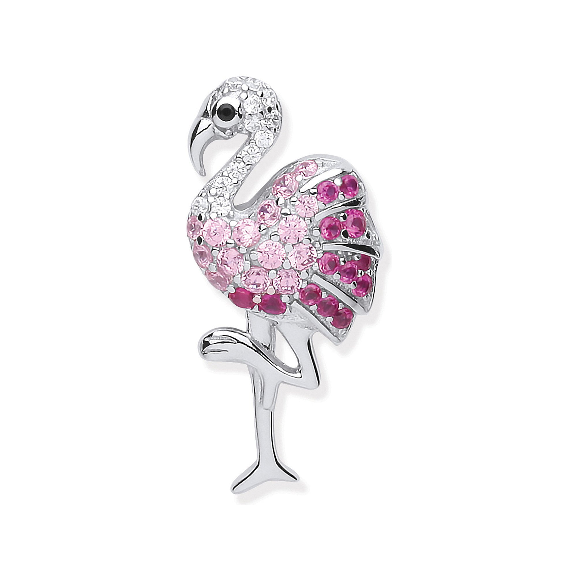 Silver Cubic Zirconia Flamingo Drop Pendant - Silver