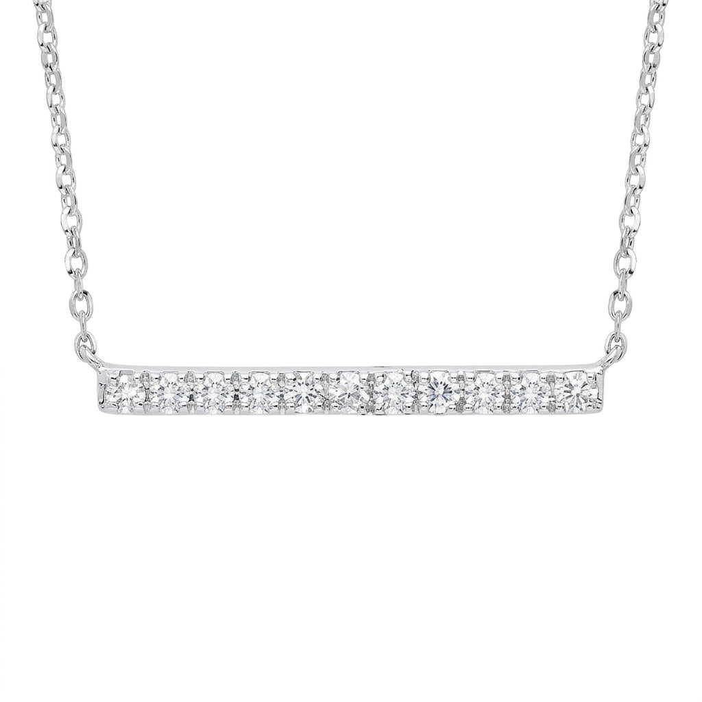 9ct White Gold 0.20ct Diamond Bar Necklace (Chain 17")