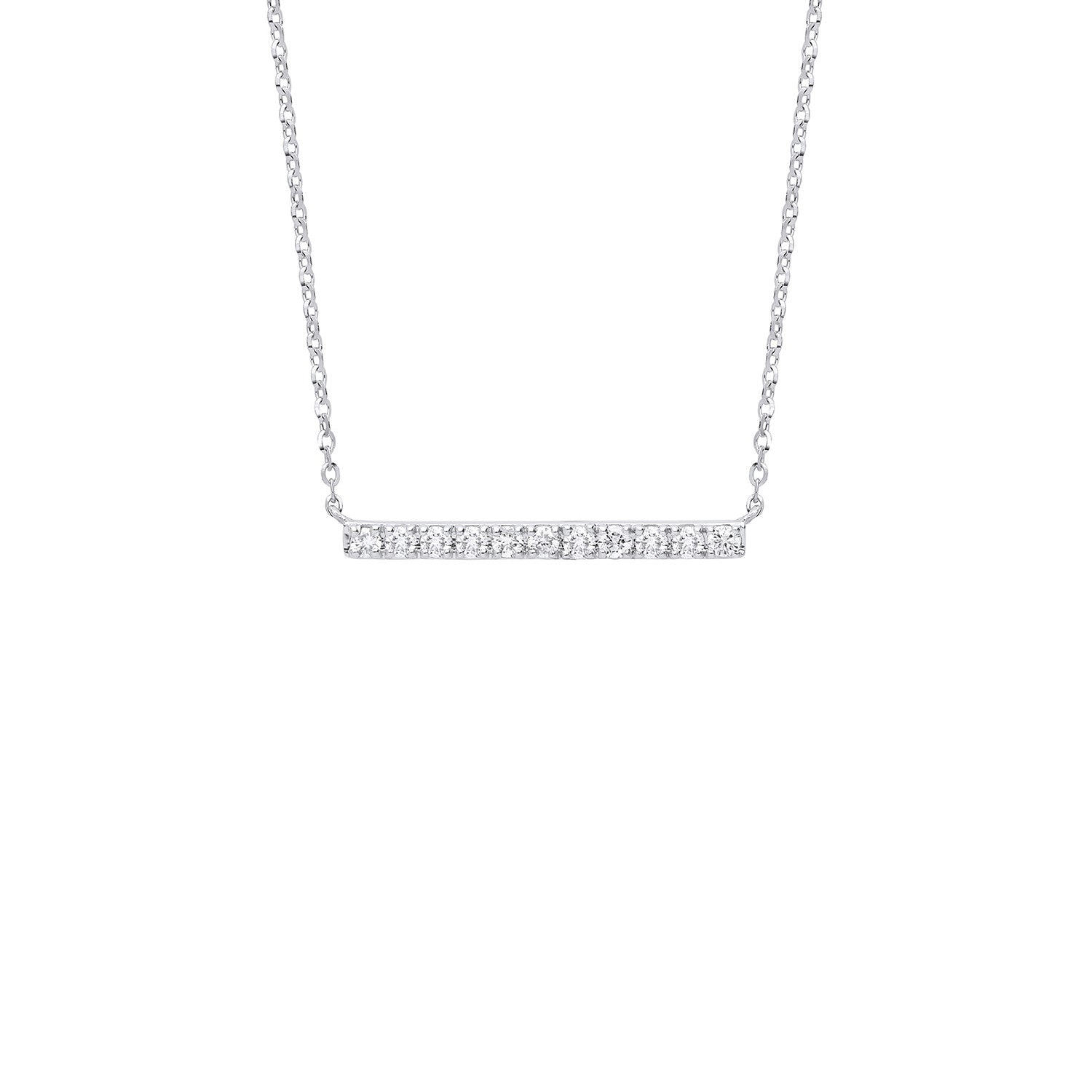9ct White Gold 0.20ct Diamond Bar Necklace (Chain 17") - 9ct Gold