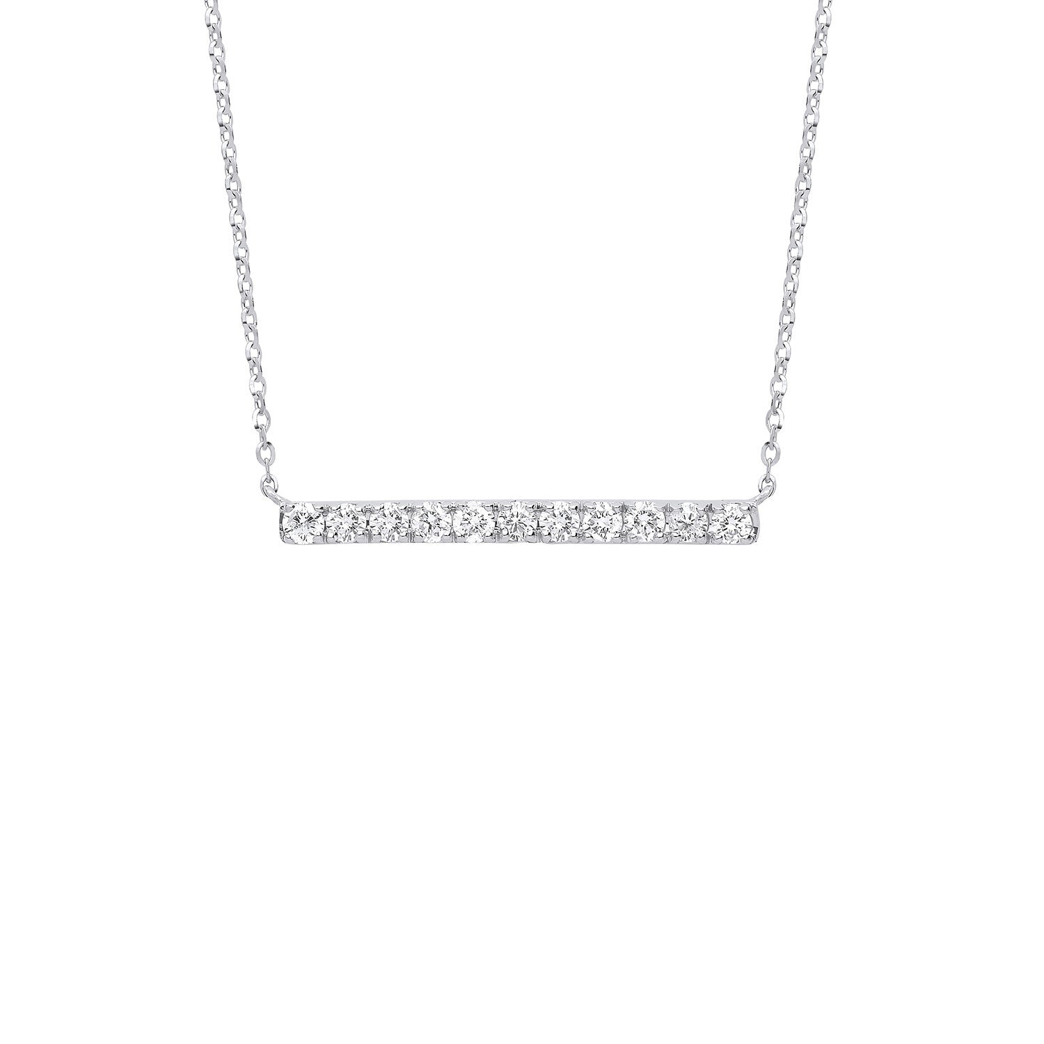 9ct White Gold 0.33ct Diamond Bar Necklace (18in/45cm) Chain - 9ct Gold