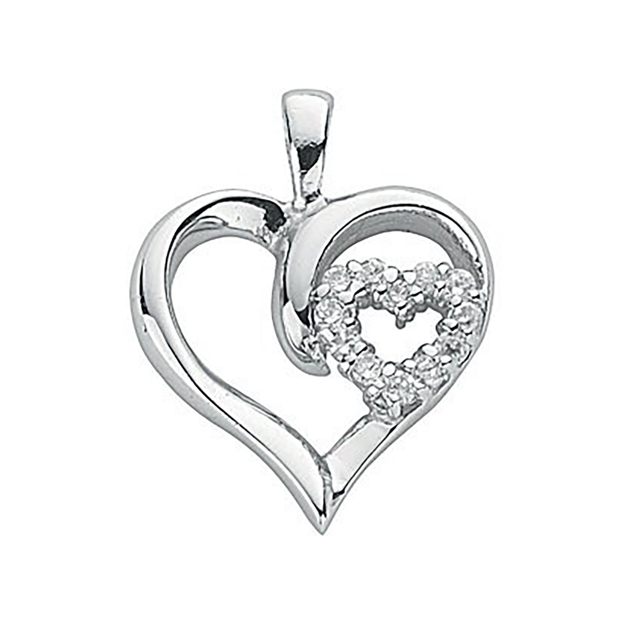 Silver Double Cubic Zirconia Heart Pendant - Silver