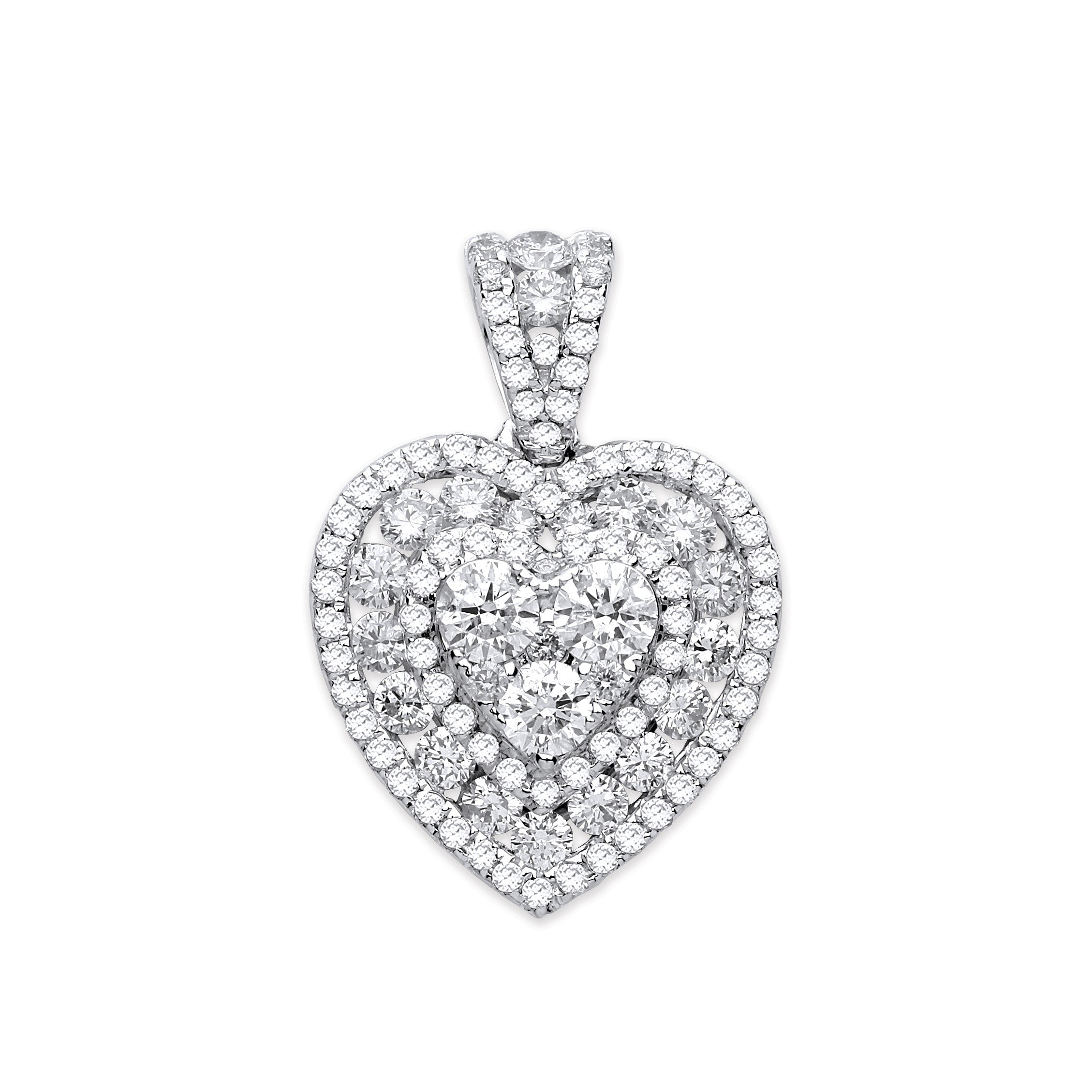 18ct White Gold 1.35ct Heart Pave Diamond Pendant - 18ct Gold