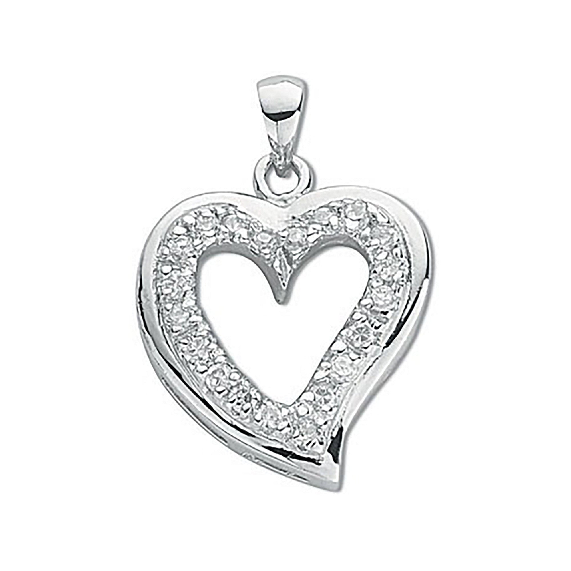 Silver Cubic Zirconia Heart Pendant - Silver