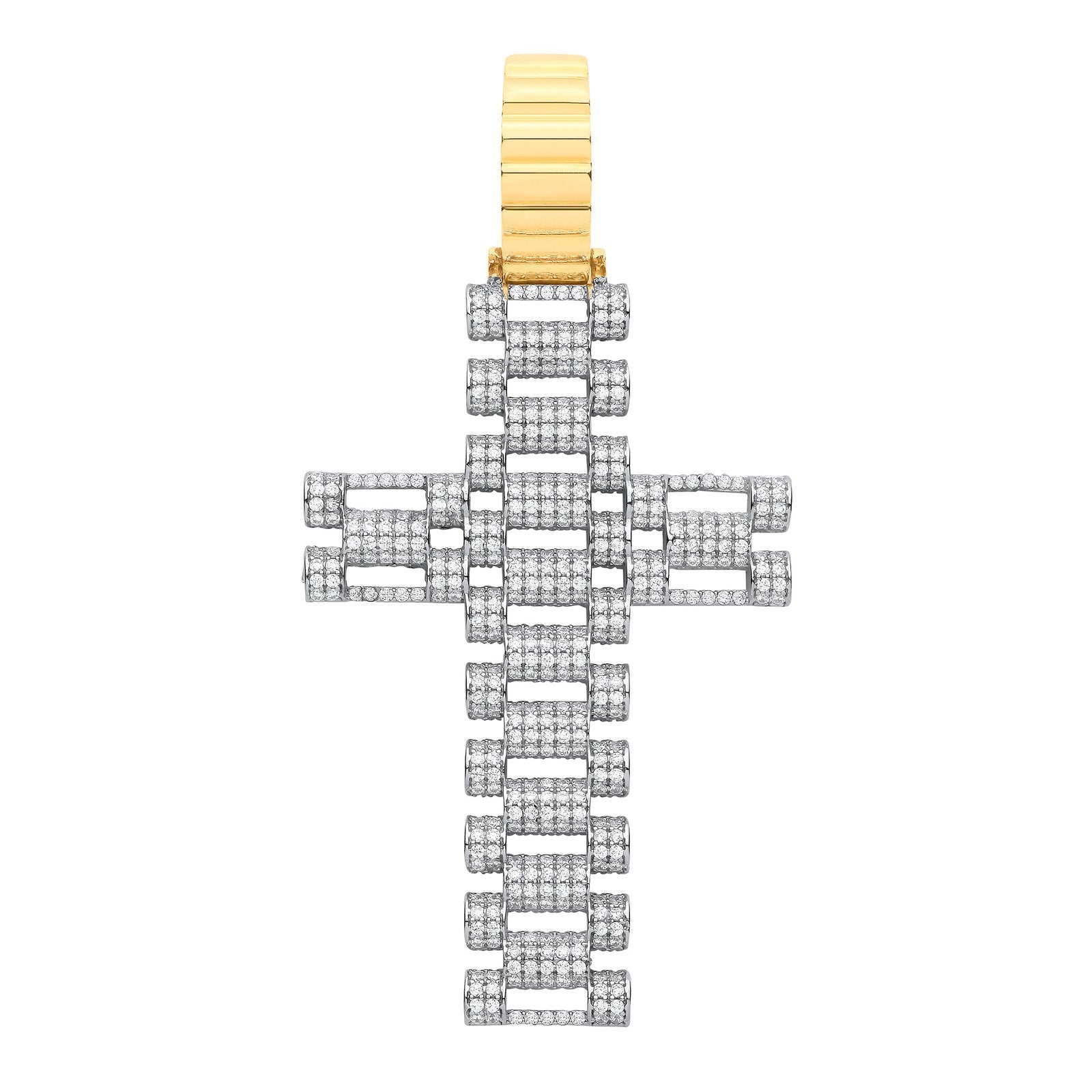 Y & W/G Cz Fancy Link Large Cross