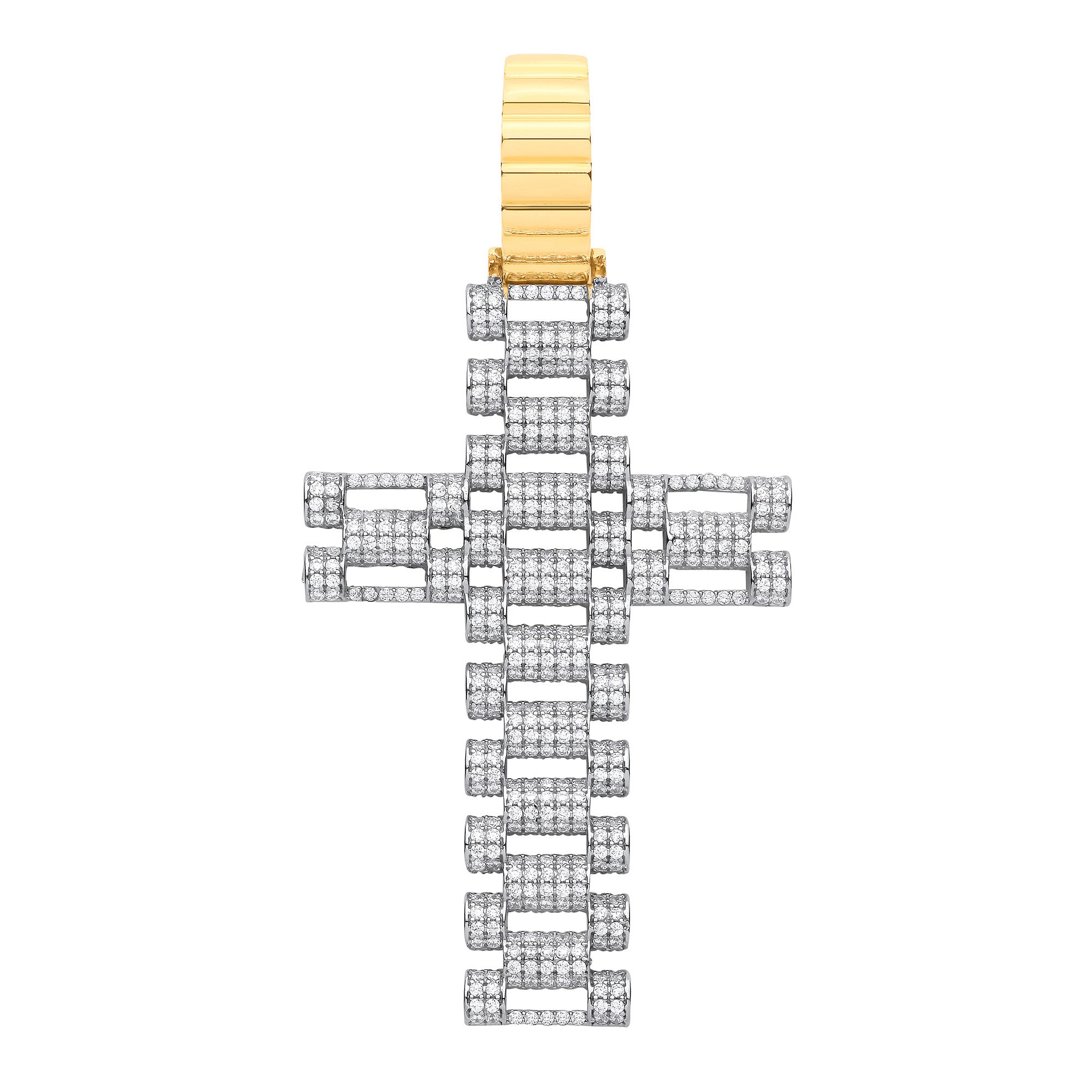 Yellow & White Gold Cubic Zirconia Fancy Link Large Cross - 9ct Gold