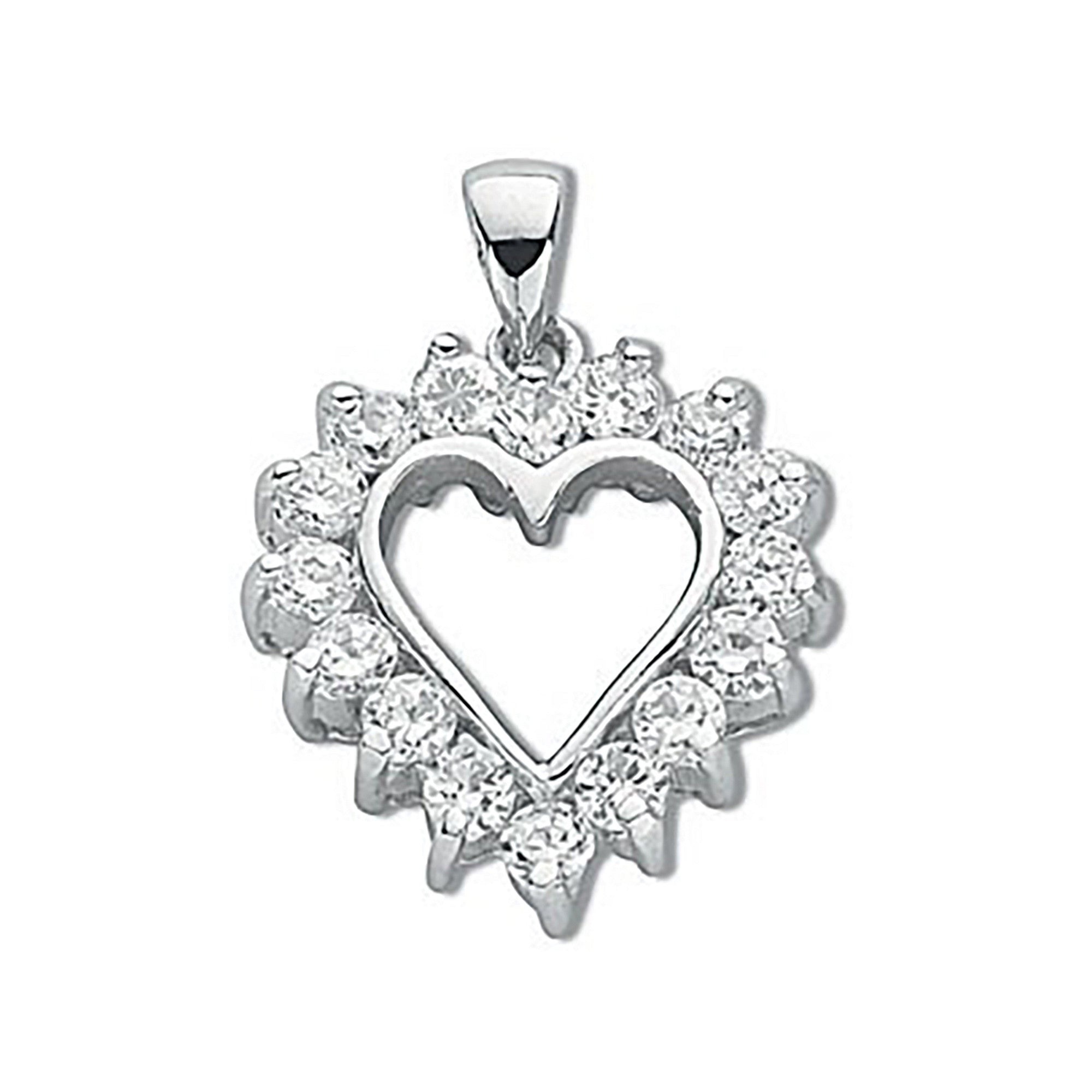 Silver Claw Set Cubic Zirconia Heart Pendant - Silver