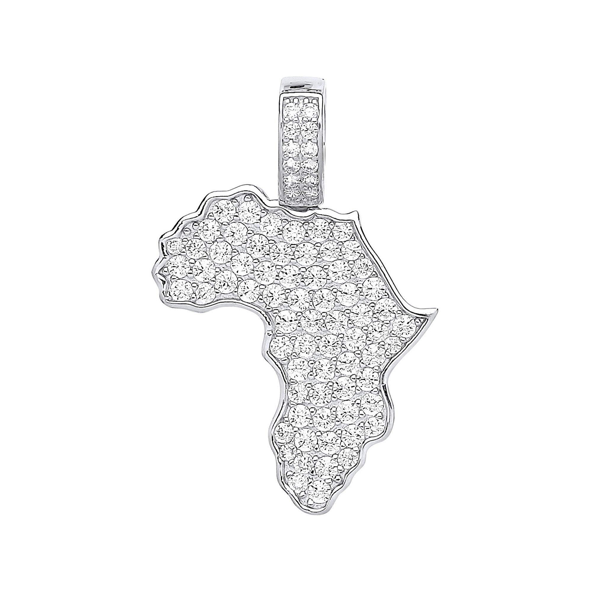 Silver Cubic Zirconia Africa Map Pendant - Silver