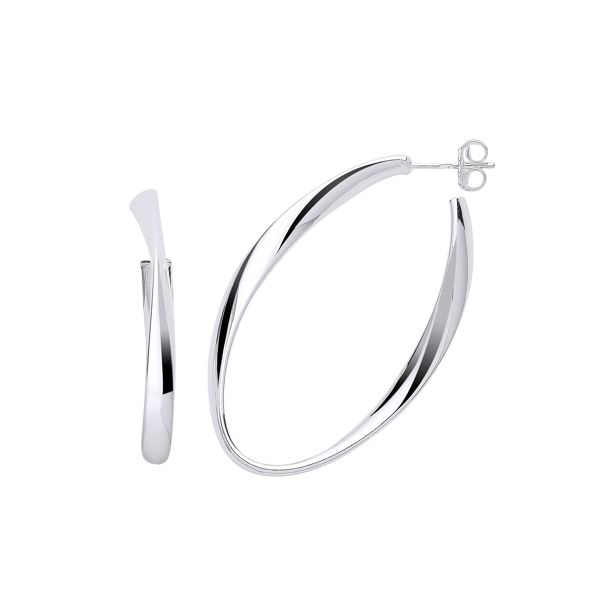 Silver Oval Twisted Large Hoop Earrings - Silver