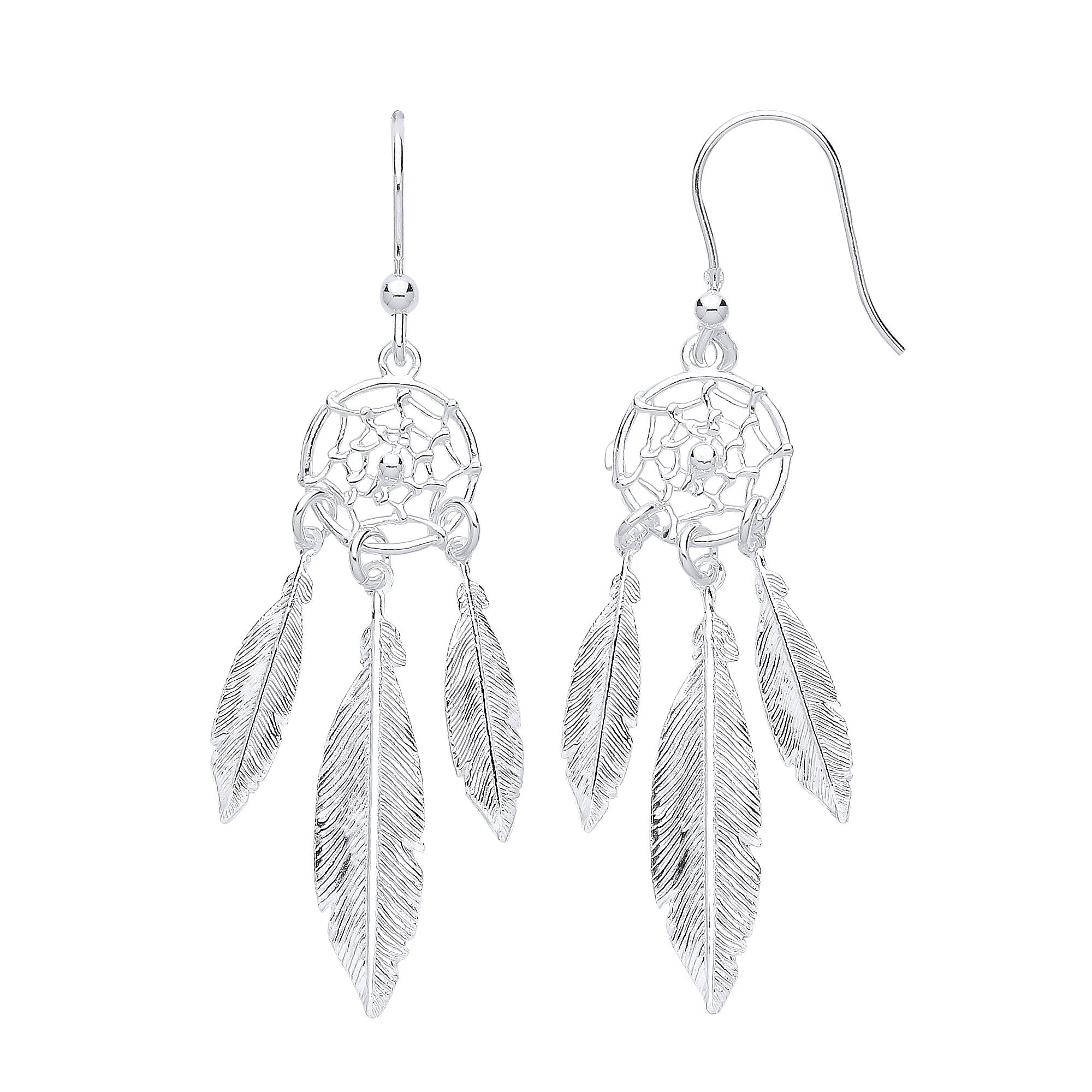 Silver Dream Catcher, Feather Spider Web Drop - Silver