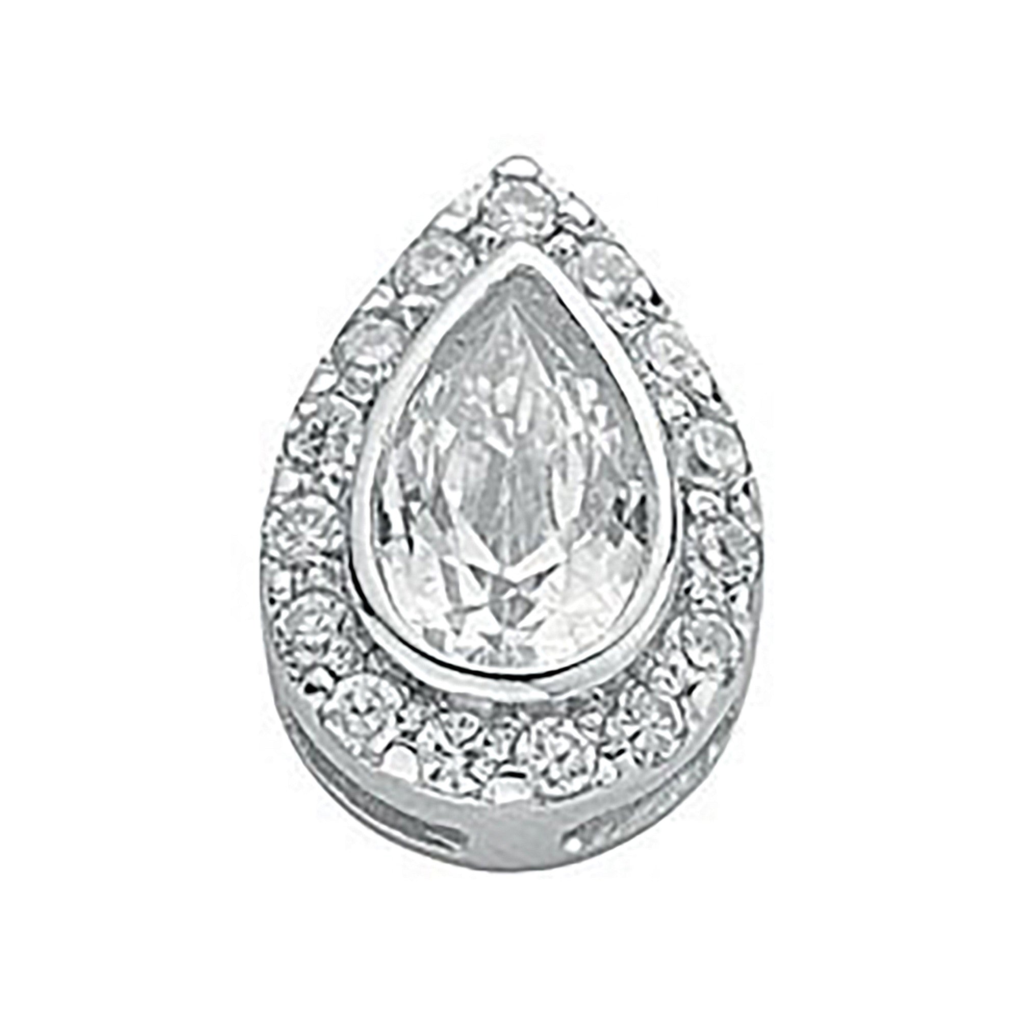 Silver Pear Cut Cubic Zirconia Cluster Drop Pendant - Silver