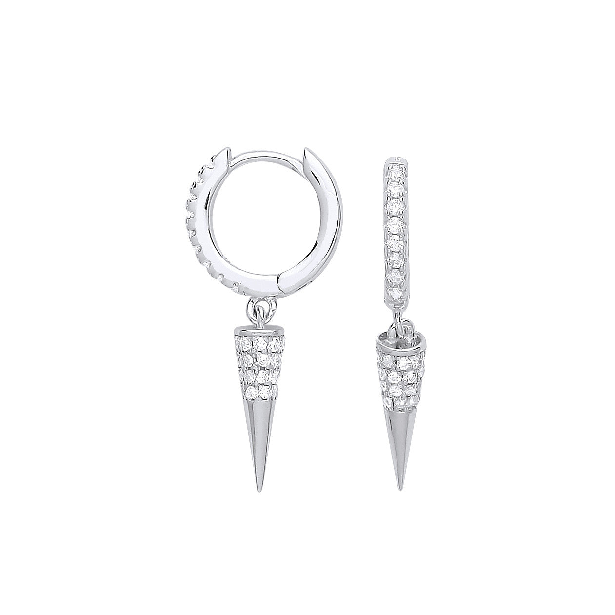 Silver Cubic Zirconia Huggies Pin Drop Earrings - Silver