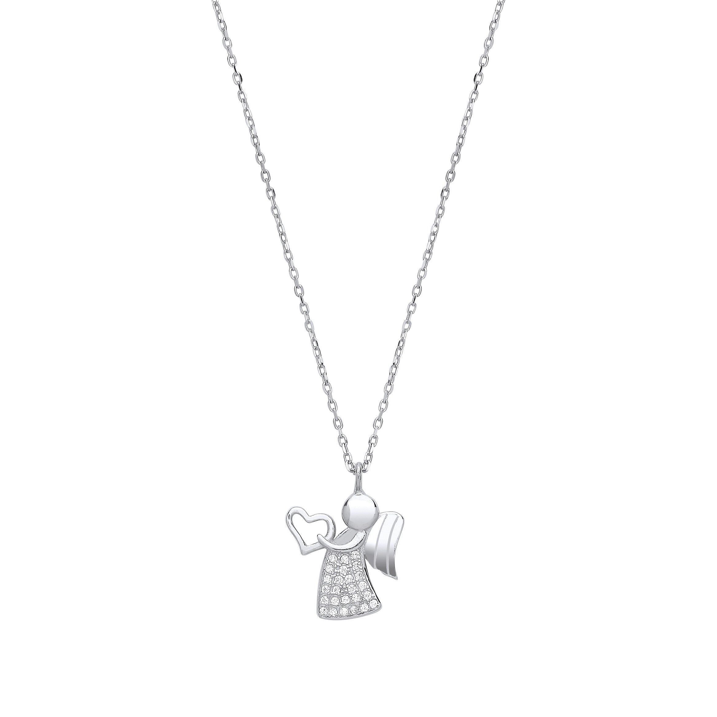 Silver Angel with Heart Pendant Necklace - Silver