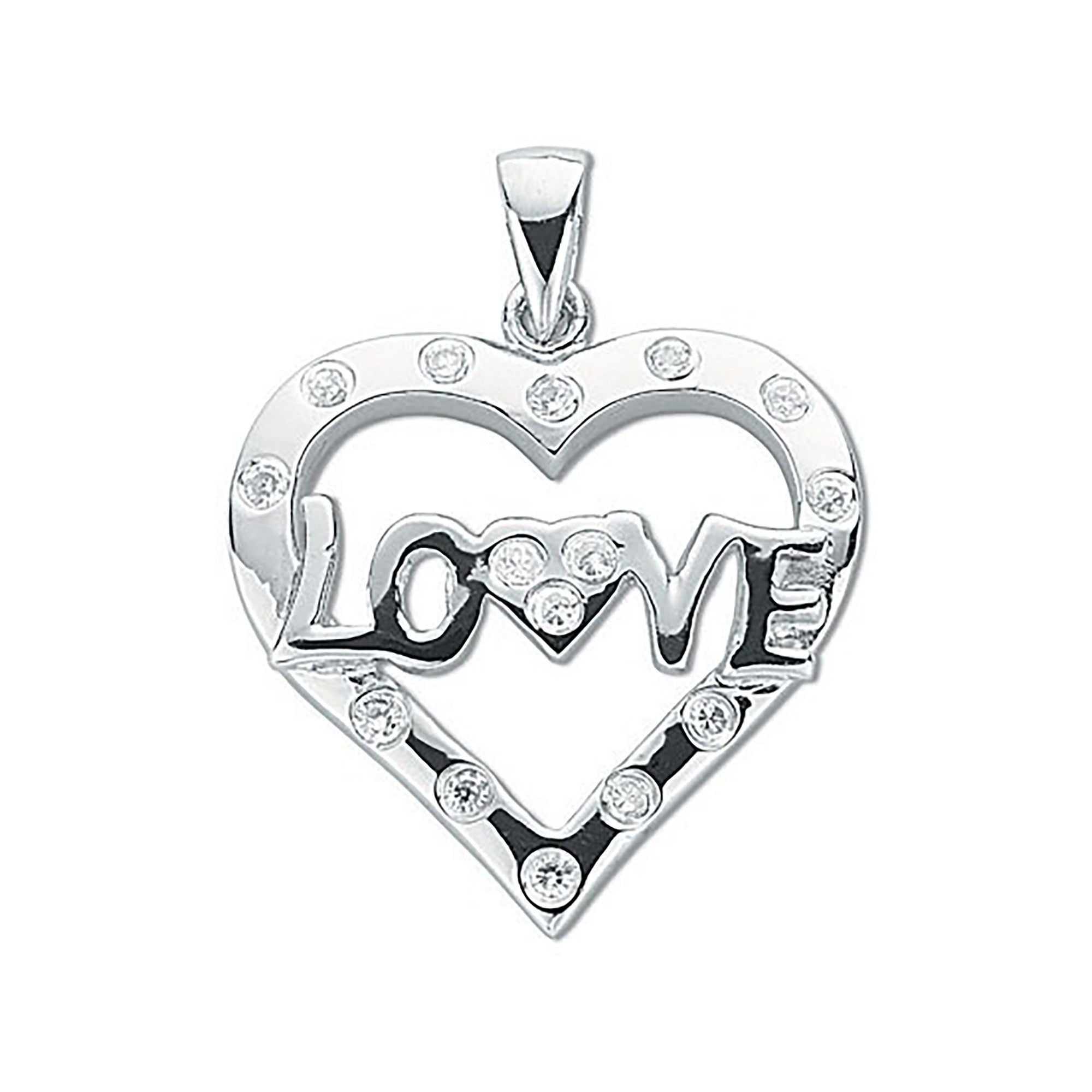 Silver Cubic Zirconia Heart Love Pendant - Silver