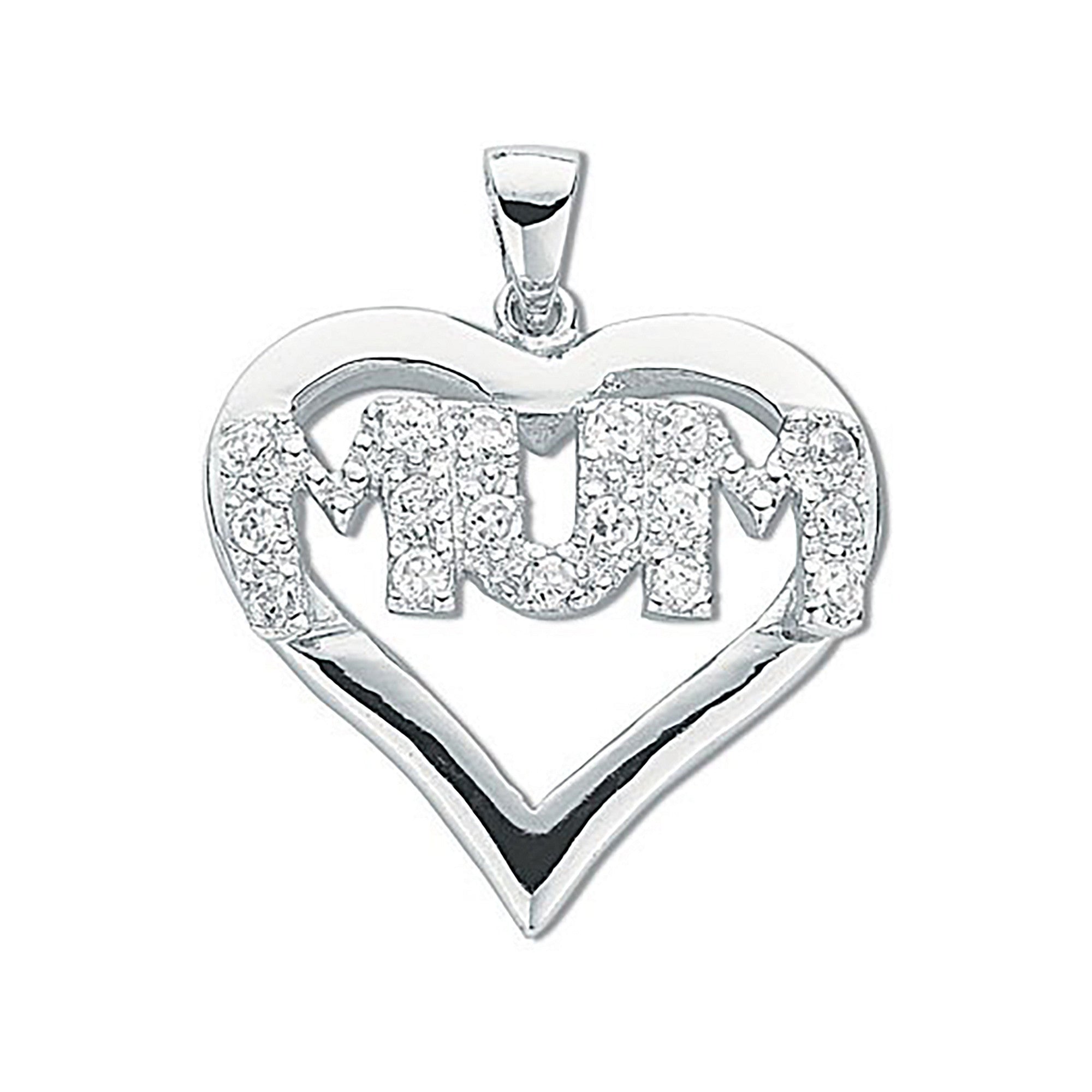 Silver Cubic Zirconia Heart Mum Pendant - Silver