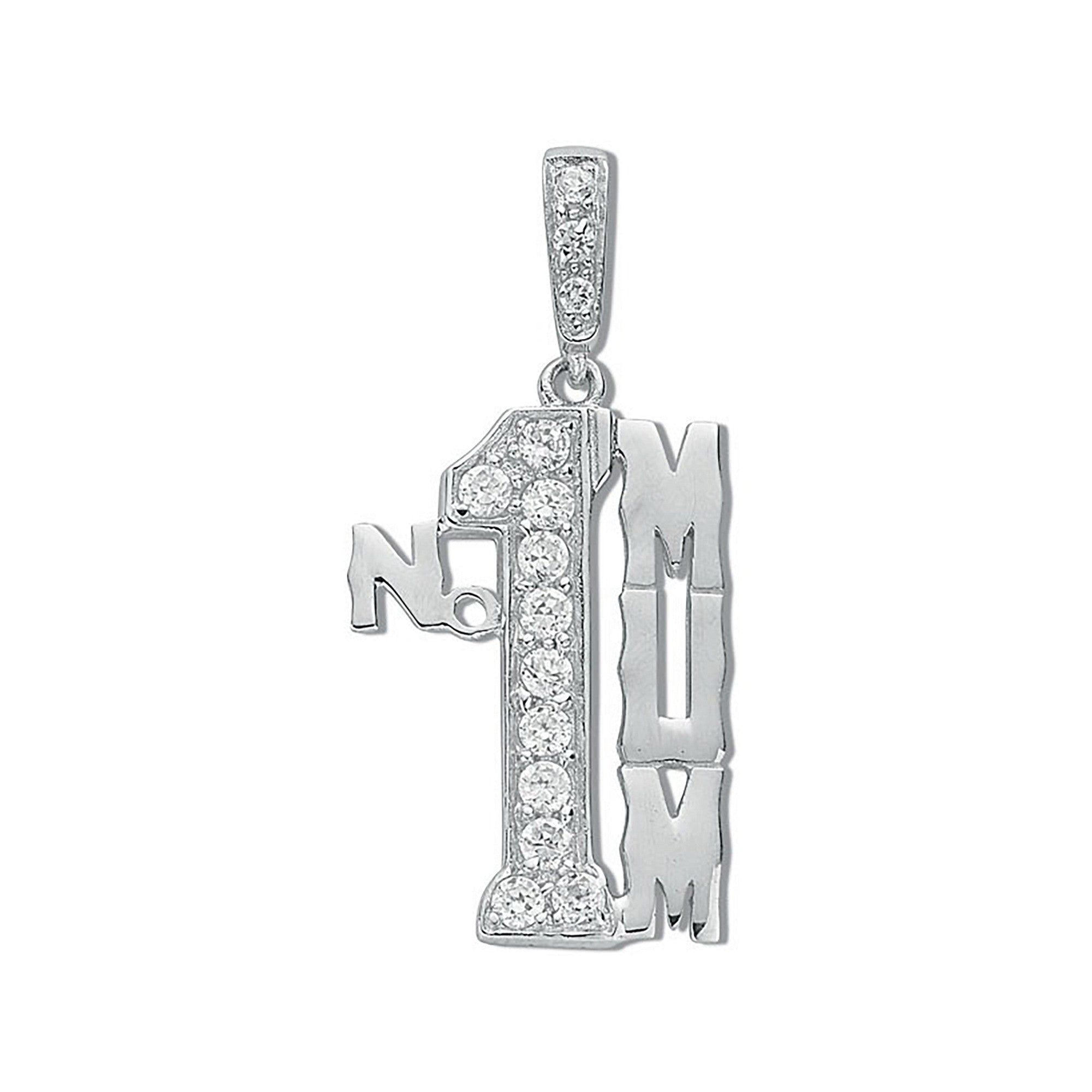 Silver Cubic Zirconia No 1 Mum Drop Pendant - Silver