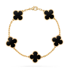 Van Cleef & Arpels Vintage Alhambra Bracelet 5 Motifs Onyx 18K Yellow Gold