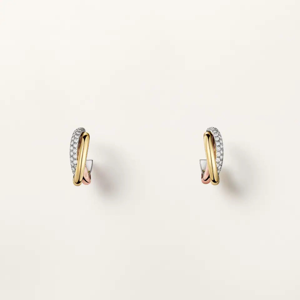 Cartier Trinity Earrings Diamonds 18K White, Yellow & Rose Gold