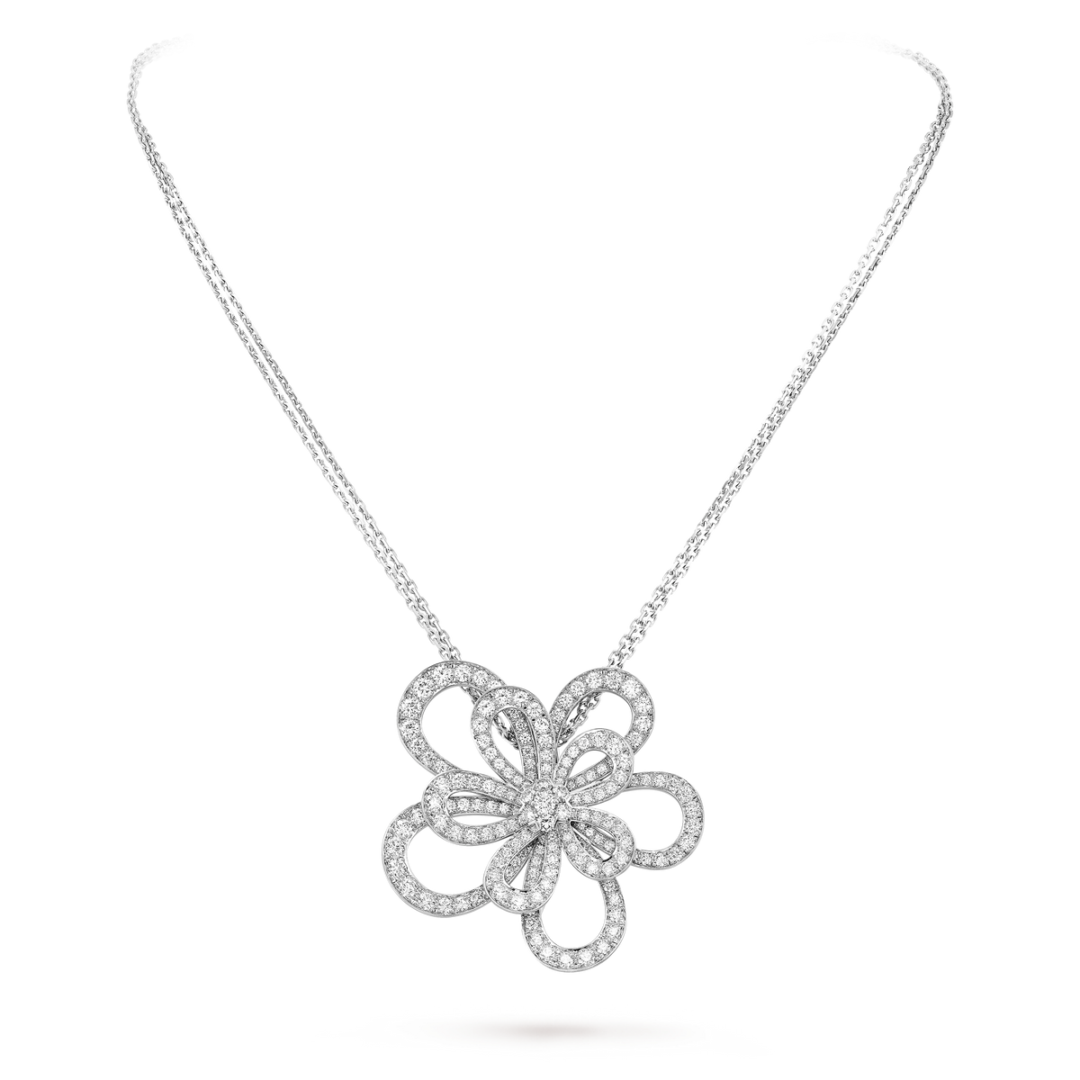 Van Cleef & Arpels Flowerlace Diamond Clip and Pendant 18K White Gold