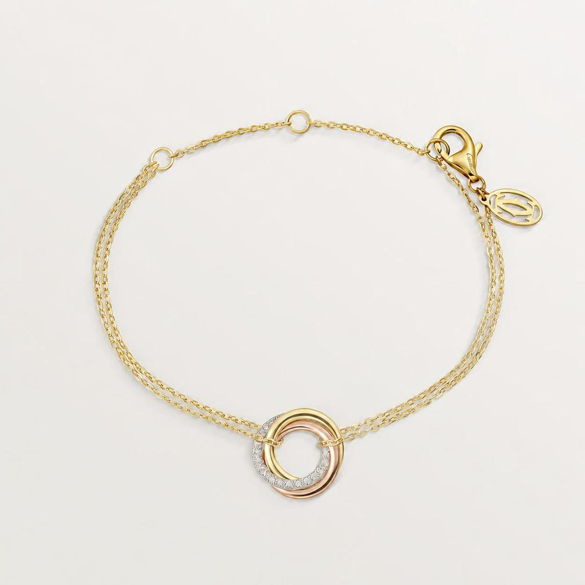 Cartier Trinity Bracelet on Chain Diamonds 18K White, Yellow & Rose Gold