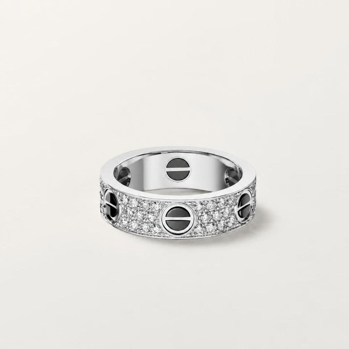Cartier Love Ring Classic Model Paved Black Ceramic Diamonds 18K White Gold