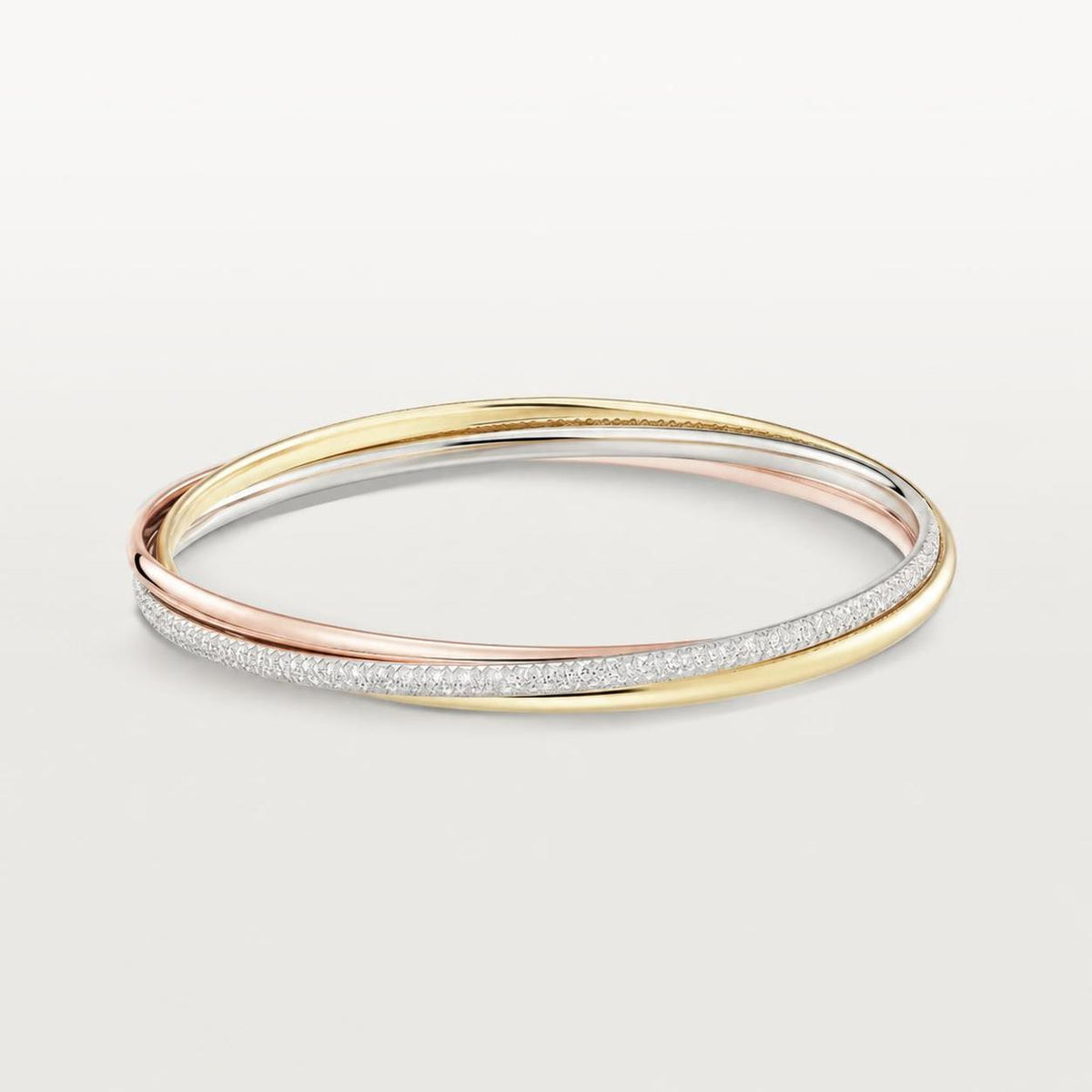 Cartier Trinity Bracelet Small Model Half-Paved Diamonds 18K White, Yellow & Rose Gold
