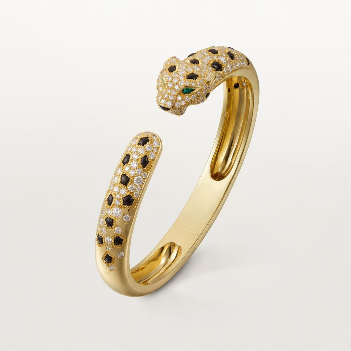 Cartier Panthère de Cartier Bracelet Medium Model Half-Paved Emeralds Onyx Diamonds 18K Yellow Gold