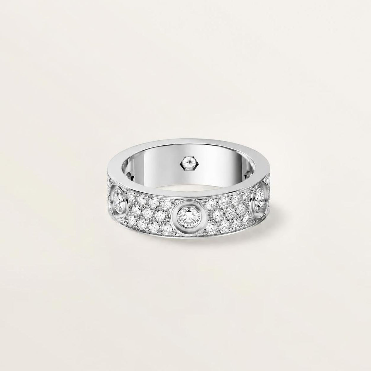 Cartier Love Ring Classic Model Paved 6 Diamonds 18K White Gold