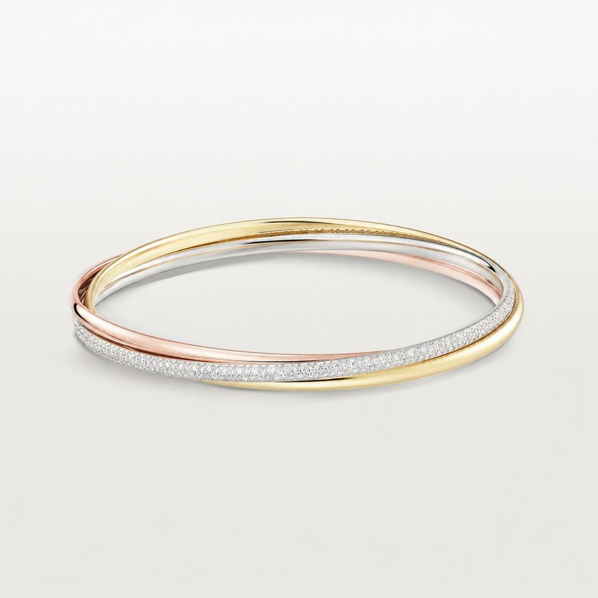 Cartier Trinity Bracelet Small Model Half-Paved Diamonds 18K White, Yellow & Rose Gold