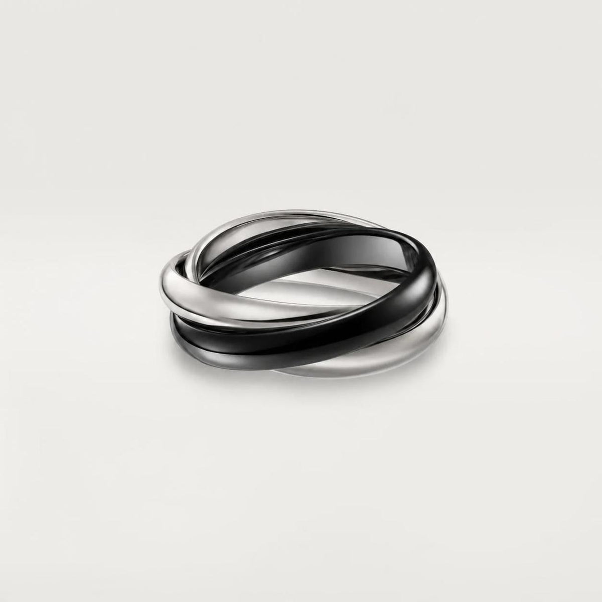 Cartier Trinity Ring Black Ceramic Classic Model 18K White Gold