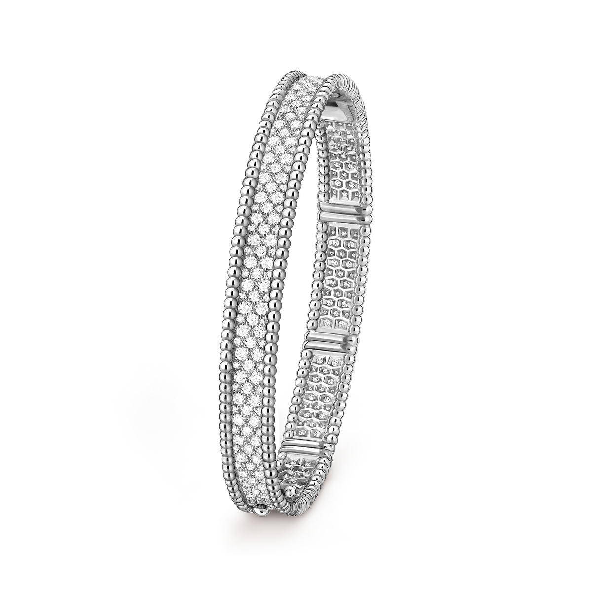 Van Cleef & Arpels Perlée 3 Rows Diamonds Medium Bracelet 18K White Gold