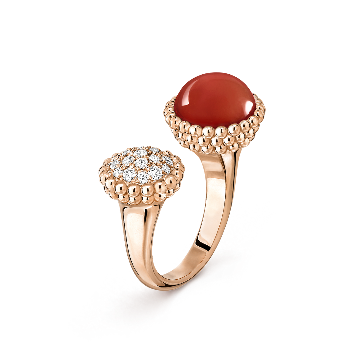 Van Cleef & Arpels Perlée Couleurs Carnelian Diamond Between the Finger Ring 18K Rose Gold