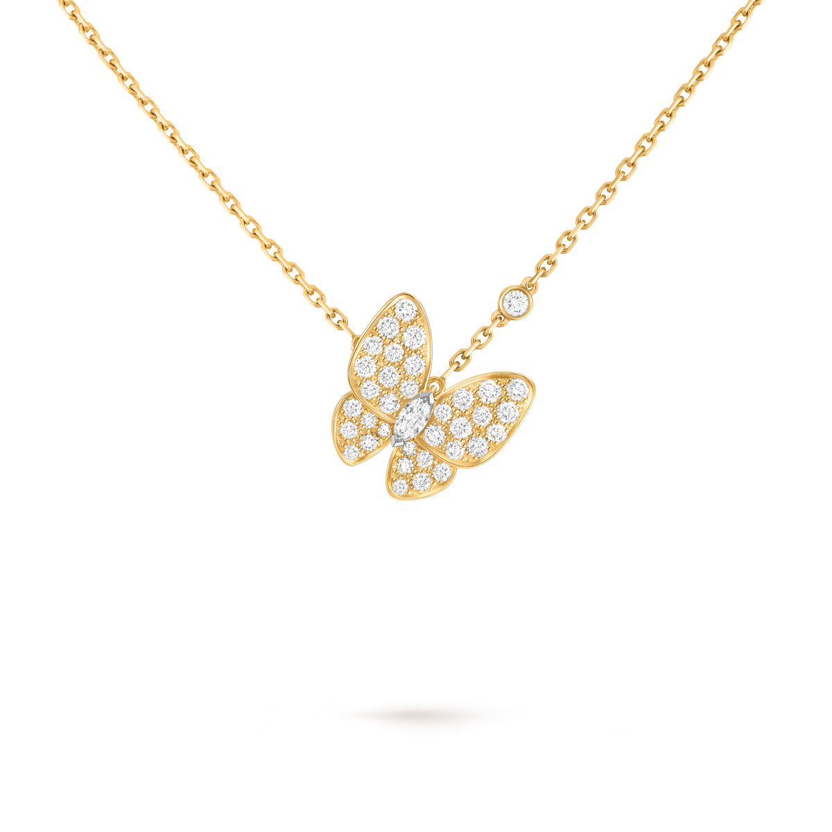 Van Cleef & Arpels Two Butterfly Diamond Pendant 18K Yellow & White Gold