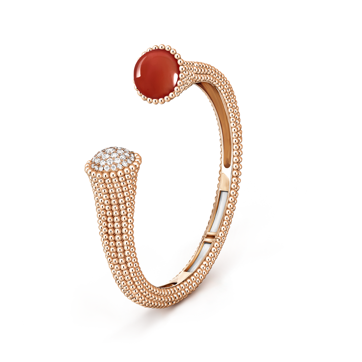 Van Cleef & Arpels Perlée Couleurs Carnelian Diamond Medium Bracelet 18K Rose Gold