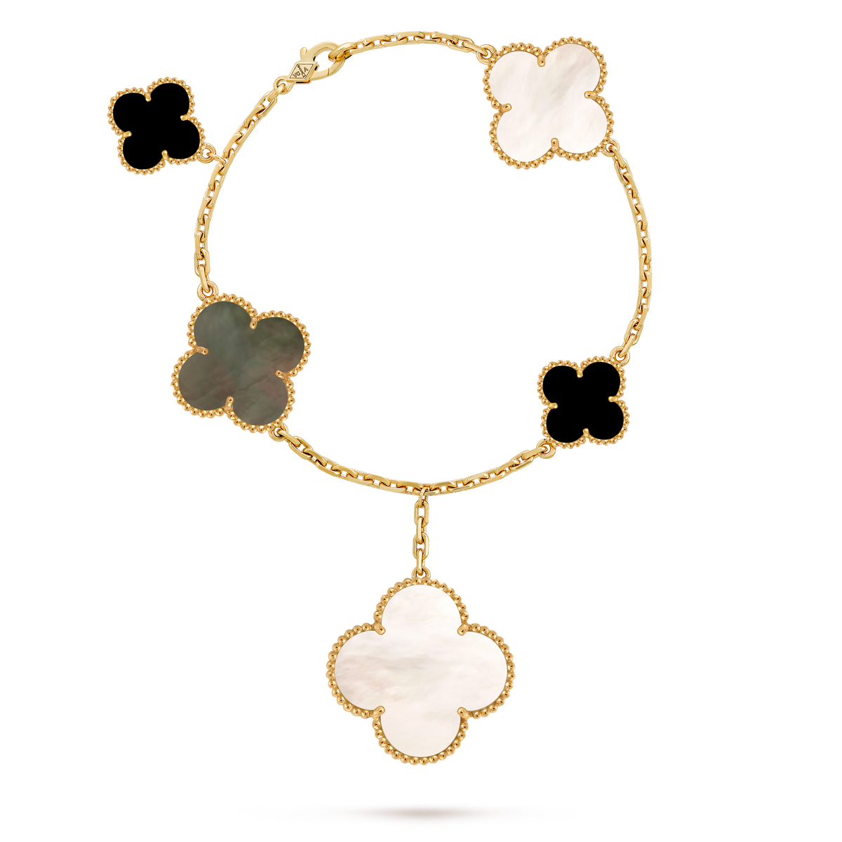 Van Cleef & Arpels Magic Alhambra 5 Motifs Mother-of-Pearl Onyx Bracelet 18K Yellow Gold