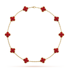 Van Cleef &amp; Arpels Collier Vintage Alhambra 10 Motifs Cornaline Or Jaune 18 Carats