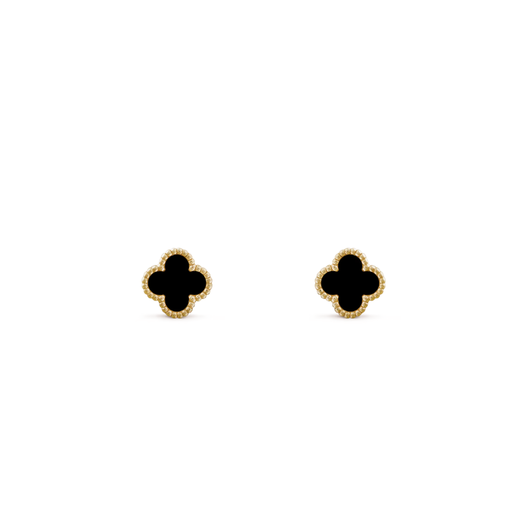 Sweet Alhambra Onyx Earrings 18ct Yellow Gold