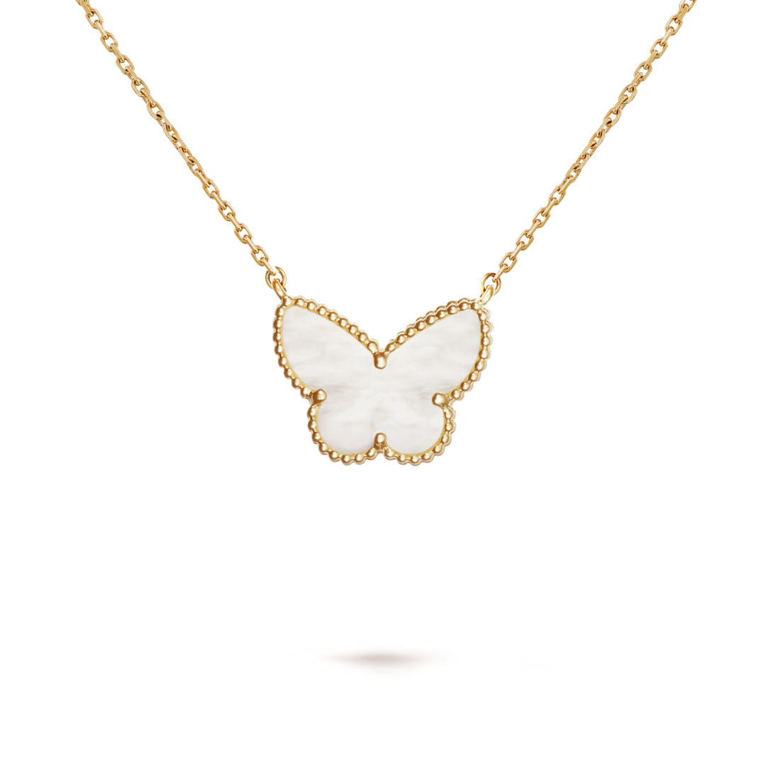 Lucky Vintage Alhambra Butterfly White Mother-Of-Pearl Pendant 18ct Yellow Gold