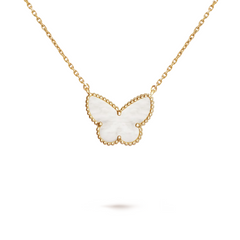 Van Cleef & Arpels Lucky Vintage Alhambra Butterfly Pendant White Mother-Of-Pearl Butterfly 18K Yellow Gold