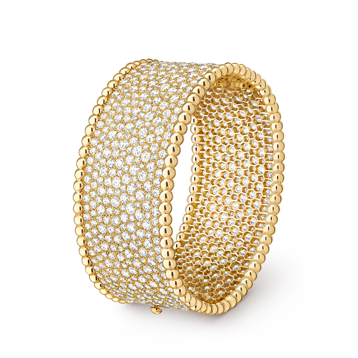 Van Cleef & Arpels Perlée Diamonds Medium Model Cuff Bracelet 18K Yellow Gold