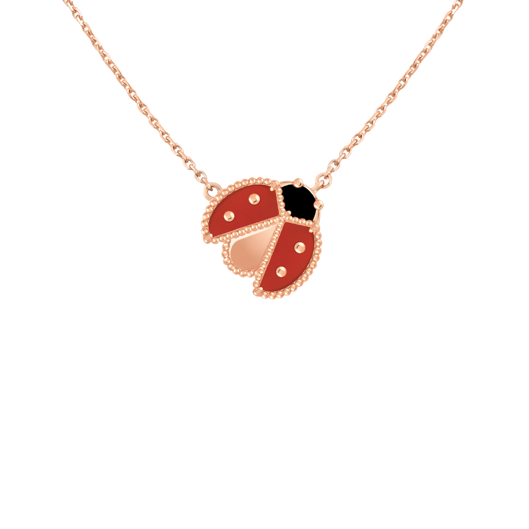 Van Cleef & Arpels Lucky Spring Pendant Open Wings Ladybug Carnelian and Onyx 18K Rose Gold