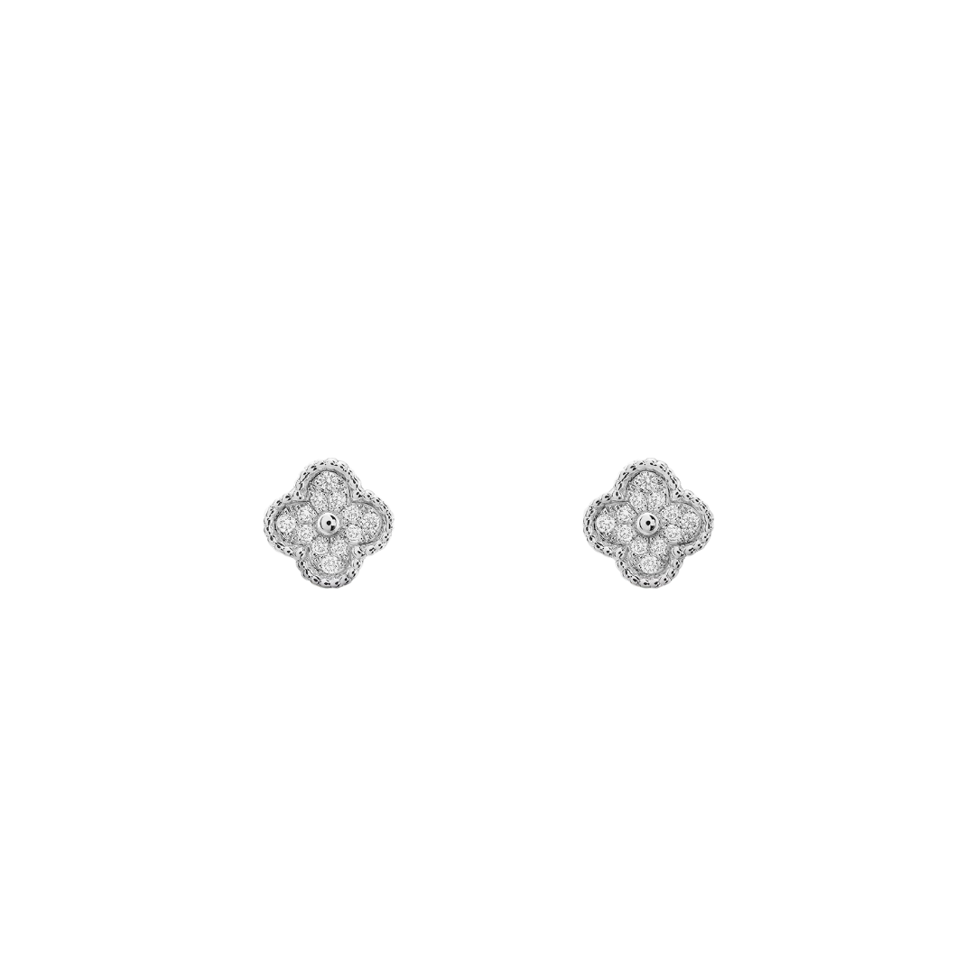 Van Cleef & Arpels Sweet Alhambra Earrings Full Diamonds 18K White Gold