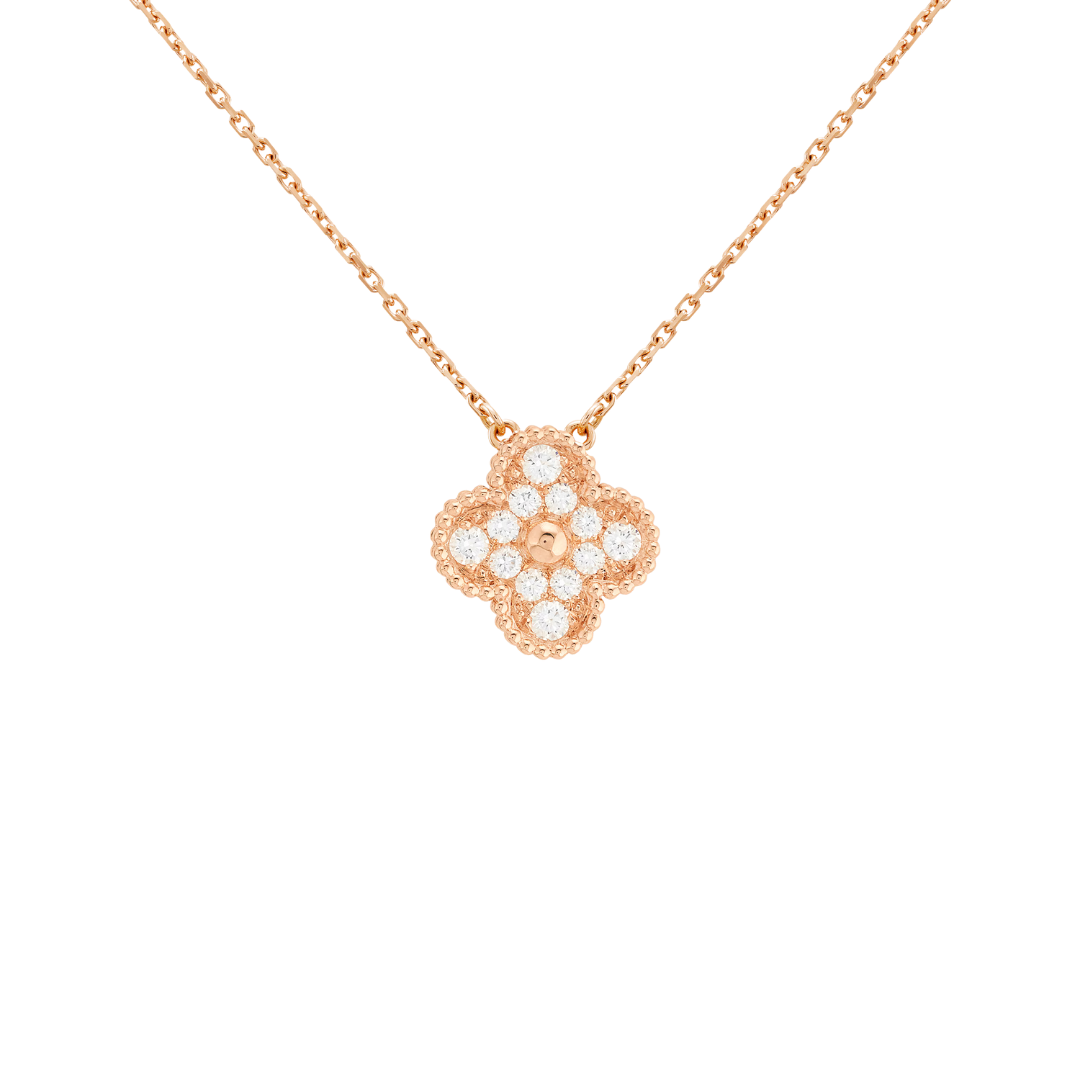Van Cleef & Arpels Vintage Alhambra Pendant Full Diamonds 18K Rose Gold