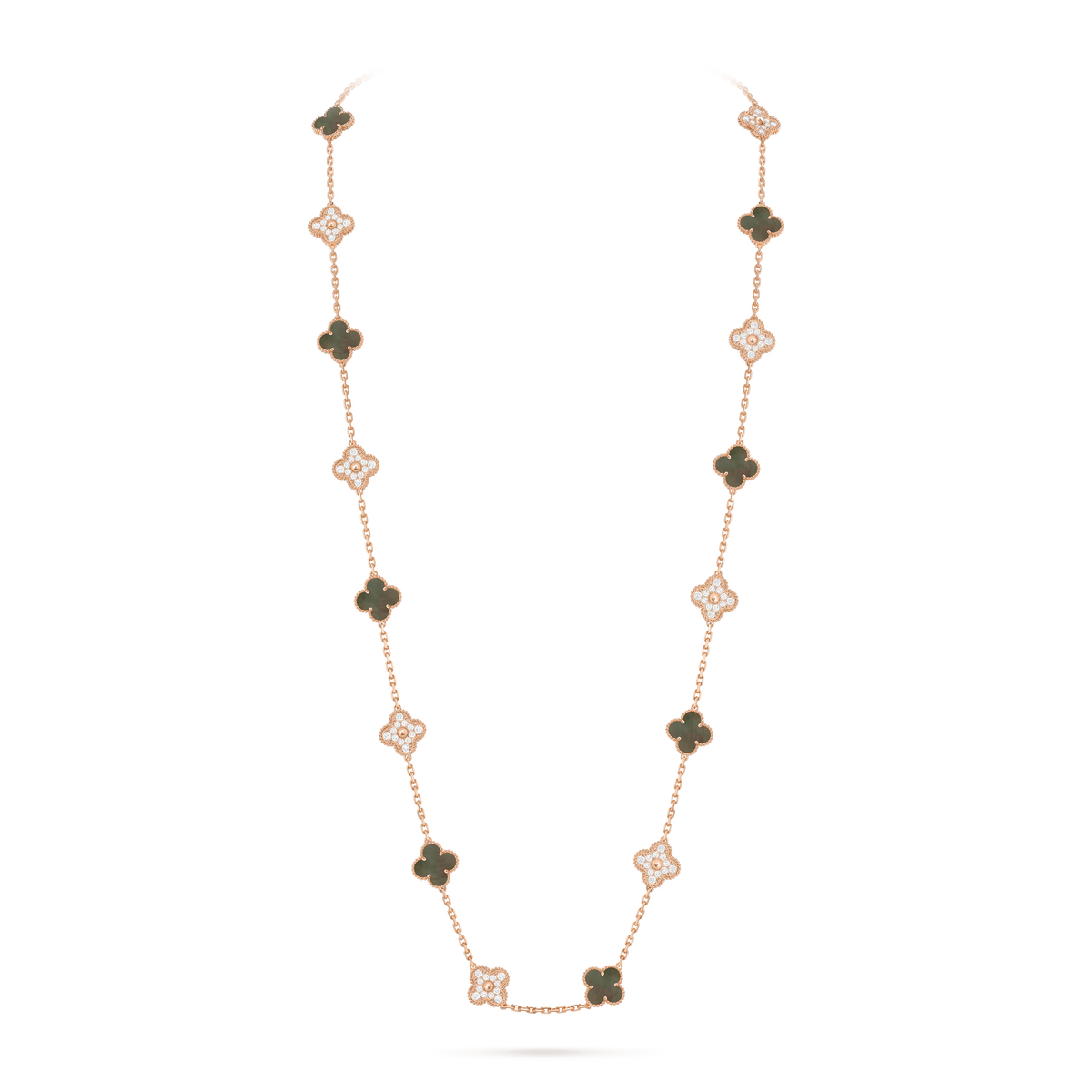 Van Cleef & Arpels Vintage Alhambra 20 Motifs Mother-of-Pearl Diamond Long Necklace 18K Rose Gold